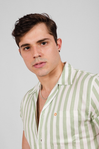 Camisa Tropikl Hawaiana Harmony Slim Fit Noche Verde Blanco