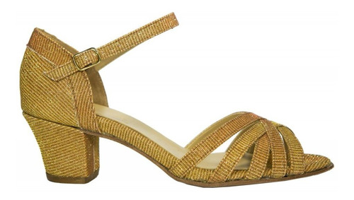 Sandália Feminina Em Tecido Glitter Dourado - Cód 017g D