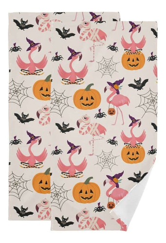 Halloween Flamingo Calabaza Baño Toallas De Mano Juego De 2 