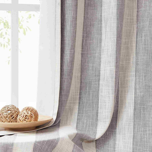 Full Blackout Curtain Panel Grey White Vertical Stripe ...