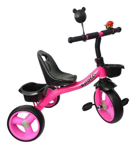 Triciclo Para Niños Infantil Con Canasto Salpicadera Espejo Color Rosa