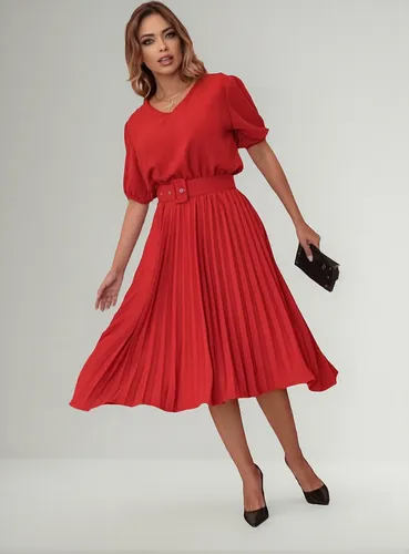 Vestido Plissada Forrada Evangélica Cinto Forrada Gola V