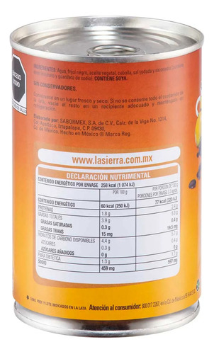 5 Latas De Frijoles Colados La Sierra 430g C/u