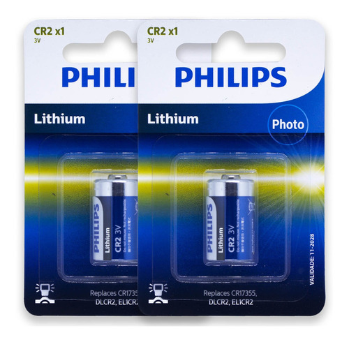 02 Pilhas Cr2 3v Philips Bateria 2 Cartelas