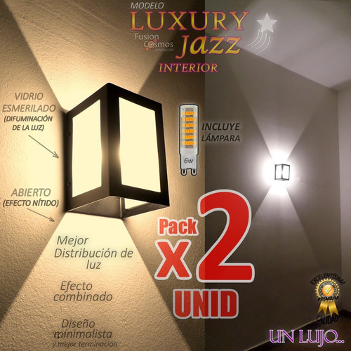 Aplique Pared Moderno Interior C/ Lampara Led 6w Pack X2unid