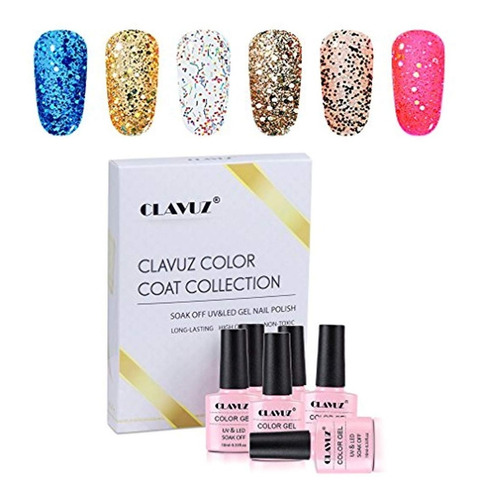 Gel Polish Clavuz 6pcs Glitter Kit De Esmalte Uñas 10ml C006