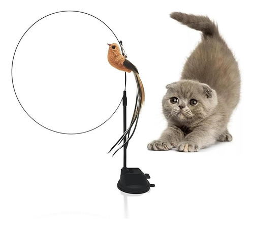 Brinquedo Gato Varinha Pássaro Com Ventosa Fixa Chao Parede