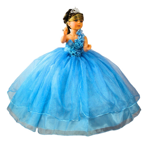 Muñeca Quinceañera Azul Cielo  Celeste Grande 70 Cm 15 Años 