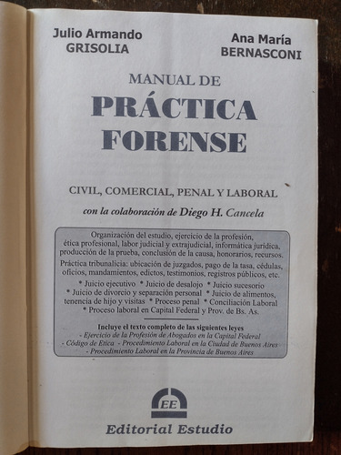 Manual De Práctica Forense, Grisolía Y Bernasconi - Estudio (Usado)