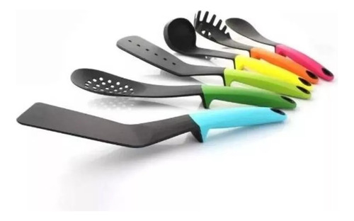 Juego Cucharones Mango Multicolor Antiadherente Cocina Setx6