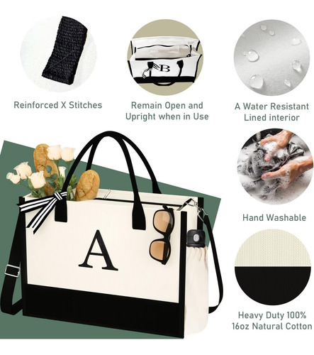 Bolsa De Mano Con Monograma Bolsa De Playa De Lona De 16 Oz