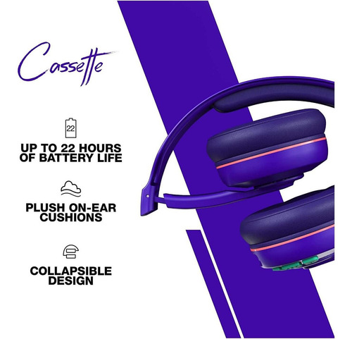 Auriculares Cassette Wireless On-ear Retro Purple
