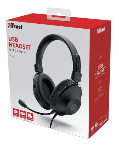 Audifonos Diadema Trust Ozo Usb Negro Con Microfono