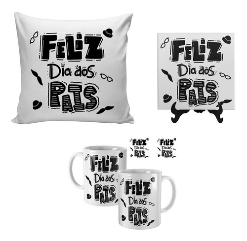 Kit Almofada Azulejo Caneca Feliz Dia Dos Pais Lembrança