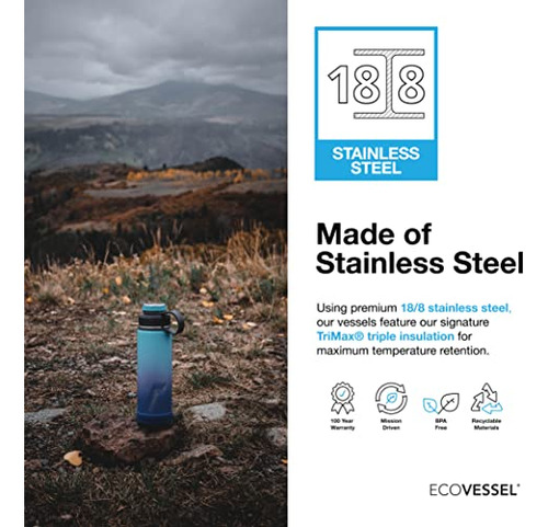 Botella De Agua De Acero Inoxidable Ecovessel Con Tapa