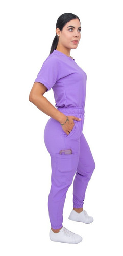 Uniforme Quirúrgico Stretch Antifluidos Mujer Jogger Scrubs Lila Liso Ch