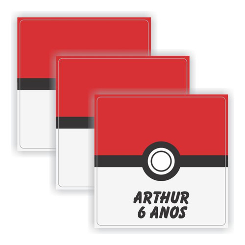 60 Adesivos Personalizado Quadrado 5x5cm Pokebola