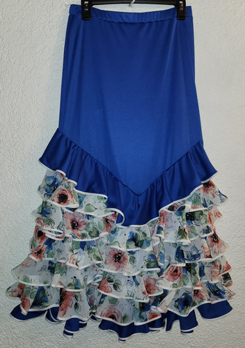 Pollera Falda Flamenco Azul Eléctrico 9. Volados De Gasa 