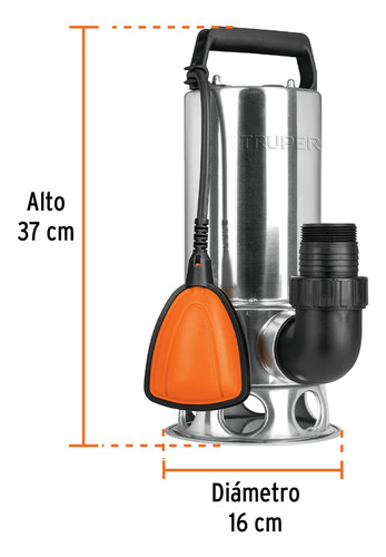 Bomba Sumergible Acero Inoxidable,agua Sucia,1-1/2hp, Truper