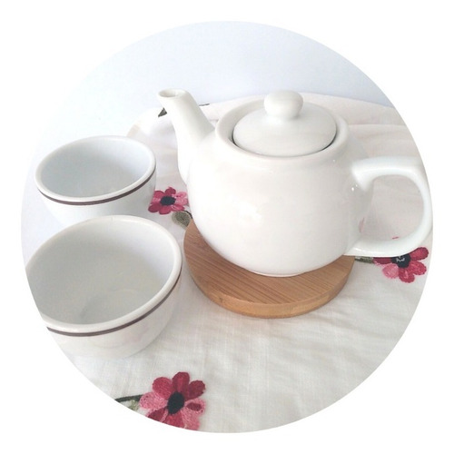 Imagen 1 de 6 de Tetera Porcelana China 450 Cc + 2 Tazas Cuencos Juego De Té