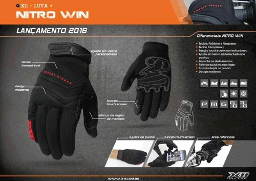 Imagem 3 de 4 de Luva X11 Nitro Win Moto Cross Bike Tecido Preto Touch