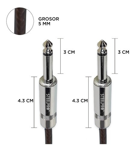 Imagen 2 de 3 de Cable Para Guitarra Profesional 10m Plug6.3-plug6.3 Steelpro