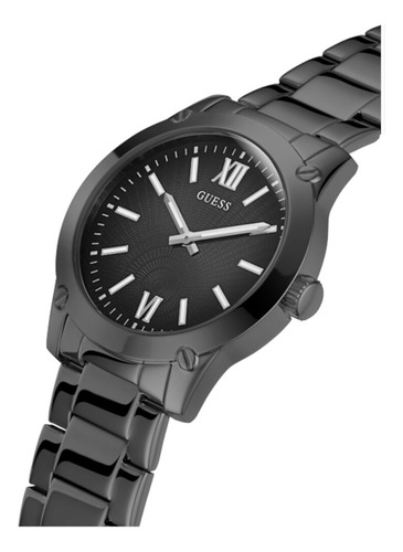 Reloj Para Hombre Guess Crescent De 44 Mm, Correa Negra, Esfera Negra