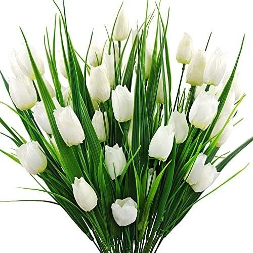 Tulipanes Artificiales X8ramos (5tallos-flores C/u) Blanco