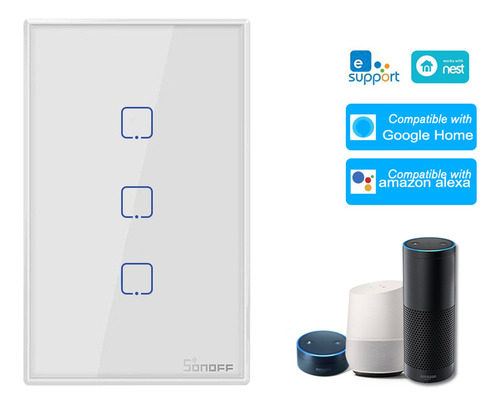 Imagen 5 de 10 de Sonoff T2us3c-tx 3 Gang Smart Wifi Interruptor De Luz De Par