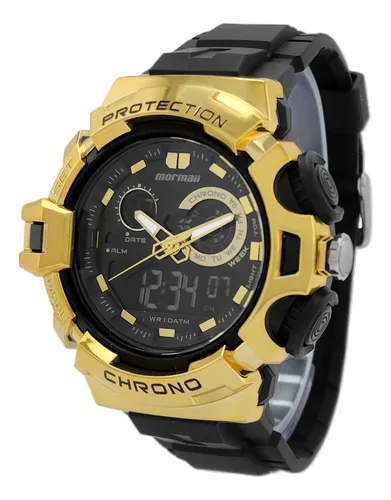 Relógio Mormaii Masculino Action Mo1107a/8d Cor da correia Preto Cor do bisel Dourado Cor do fundo Preto