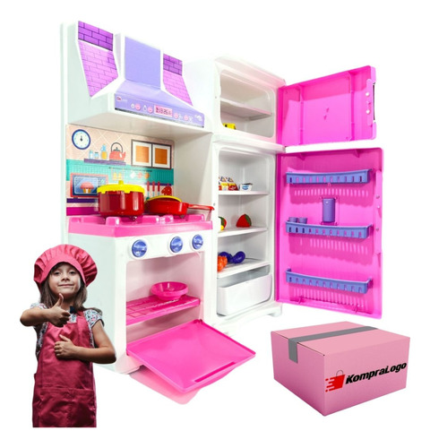 Kit Cozinha Geladeira Brinquedo Rosa Big Completa Menina Inf