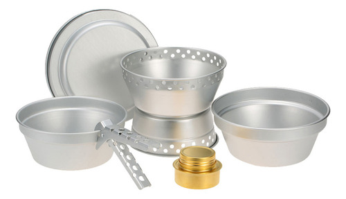 Kit Cocina Portátil Camping Estufa Alcohol Olla Sartén Utens