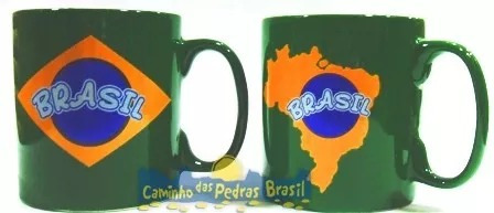 Caneca De Cerâmica Verde Bandeira Mapa Do Brasil Souvenir