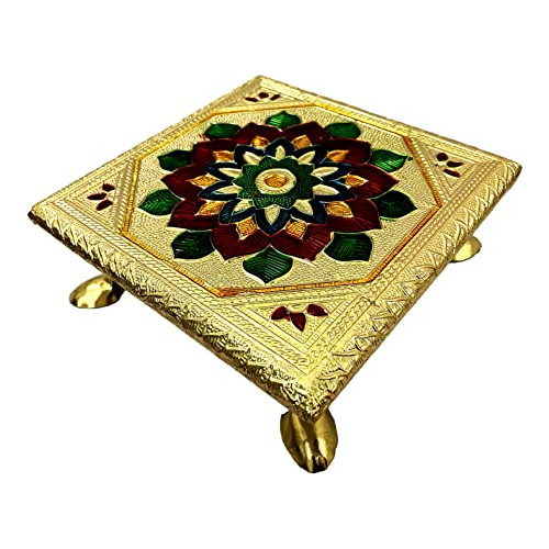 Zig Zag Minakari De Madera Pooja Chowki | Bajot Decorativo D