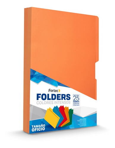 Folder Fortec 1461 Naranja Oficio Paquete C/25 Pzs 1/2 Ceja