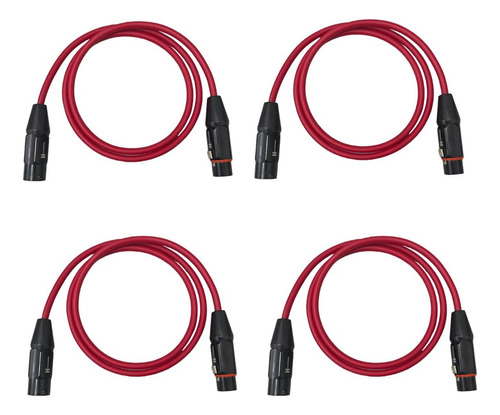 Jgo 4 Cables Xlr Canon 6m Macho-hembra Alta Calidad Rojo Dj