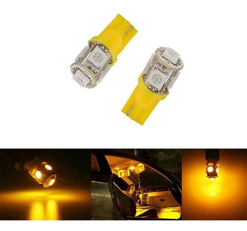 Pack De 2 Lámparas T10  Con 5 Led Smd 5050 Amarillo