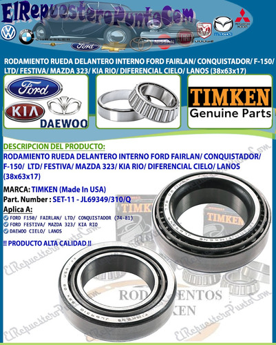 Rodamiento Delantero Festiva Mazda 323 Kia Rio 1.5 38x63x17