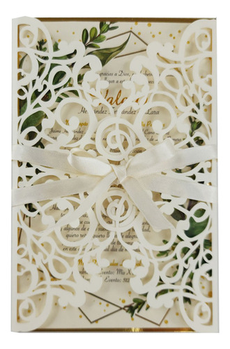 25 Invitacion Sobres Corte Laser Marfil Hueso 18x12cm