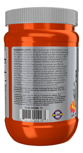 Polvo Aminoácidos Bcaa Blast Now Sport Tropical 600gr