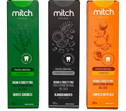 Imagen 3 de 4 de Pasta Dental Mitch Premium Clorofila 100ml Sin Flúor Vegan
