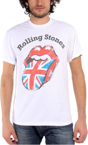 Rolling Stones Camiseta Blanca De Distressed Union Jack Blan