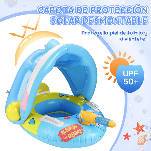 Flotador Salvavida Bebé Flotador de Piscina Niños Inflables Anillo De Natación Bandas del Brazo Inflables Pistola De Agua UPF50+ Toldo Solar Bomba Manual Juguete para Playa