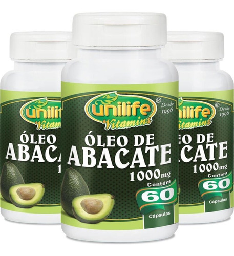 Kit Com 3 Óleo De Abacate 60 Cápsulas Unilife Sabor Sem Sabor