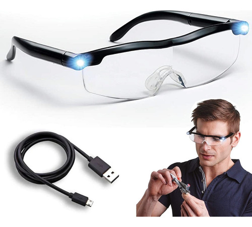 Gafas Lentes Lupa Con Linterna Luz Led Recargable Usb