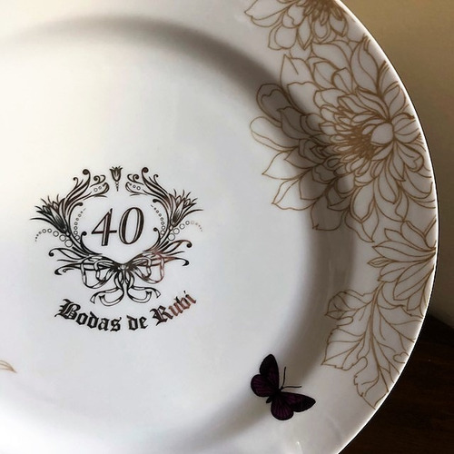 Imagem 4 de 7 de Prato Borboleta Bodas De Rubi 40 Anos De Casamento