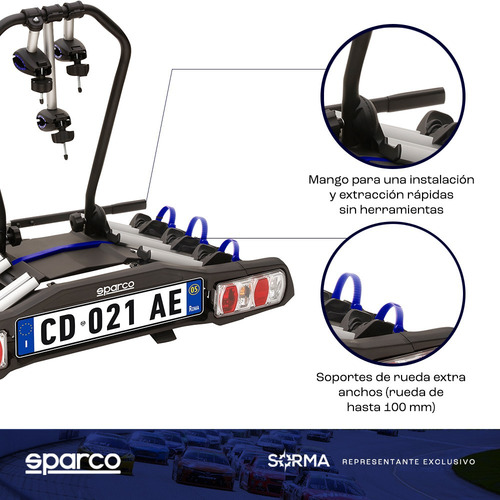 Imagen 8 de 12 de Porta Bicicletas Autos Sparco Para 3 Bicis Plegable