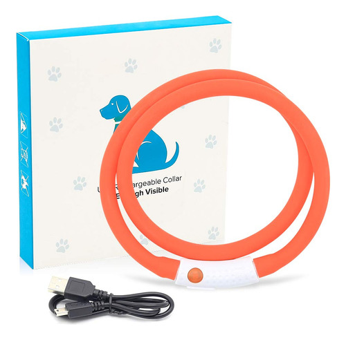 Collar Led De Seguridad Para Perro Recargable Por Usb Orange