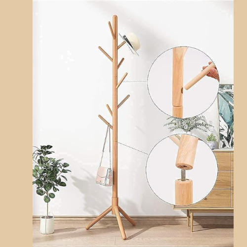 Perchero Madera Bambú 8 Perchas Deco Nórdico Bamboo Color Marrón
