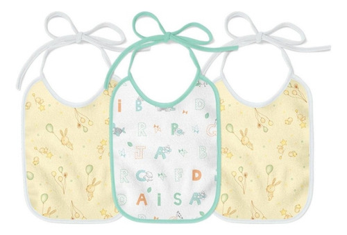 Kit 3 Babador Felpudo Estampado Impermeavel Ajustável